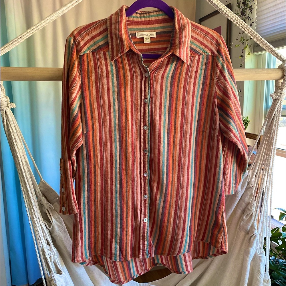 VINTAGE Coldwater Creek Button Up | Casual Striped Colorful Collared Shirt | L |